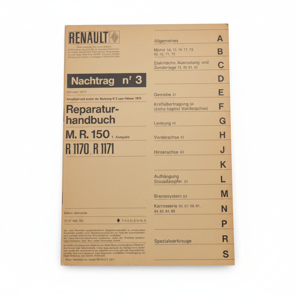 Renault Reparaturhandbuch Nachtrag 1. Ausgabe M.R.150 R1170 R1171